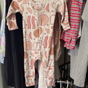 Charming Breakfast Print Kids Footie - Cream and Pink